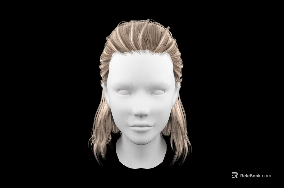 Game and Movie Character 3D Head Model With Long Blonde Hair and Center Part Design 3d model 