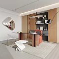 Modern Study Desk Carpet Bookcase Chandelier 3d model