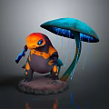 Cartoon Game Movie Character Holding Blue Object With Orange Head Black Body And Glowing Mushroom