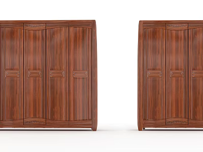 Traditional Wooden Wardrobes With Multiple Doors And Carved Wood Grain Details 3d model