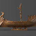 Bronze Viking Ship Sculpture With Decorative Mast Intricate Carvings And Wave Base