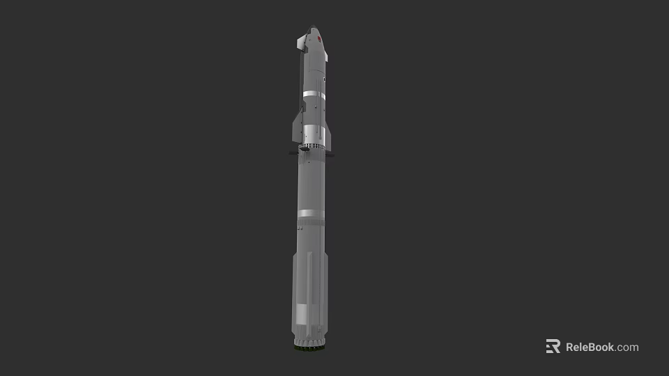 3D Model of Gray Segmented Vertical Rocket with Green Base Structure 3d model