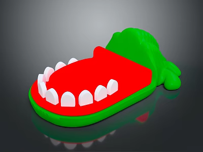 Crocodile Toy Figure with Green Body Red Mouth and White Sharp Teeth in Playful Design 3d model