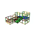 Colorful Kids Play Area With Multi Level Structure Slide Ladder And Mesh Floor Platforms