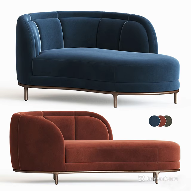 Modern Curved Sectional Sofa With Velvet Upholstery And Metal Legs In Blue Brown Color Options 3d model 