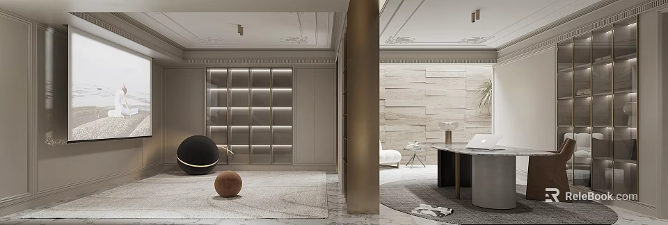 Modern Luxurious Basement Interior With Lighting And Decor 3d model 