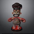 Cartoon Chef Figurine With Tall Hat Big Mustache Red Body And Base