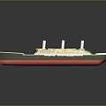 Three Funnel Cruise Ship With Green Hull Red Bottom And Upper Deck