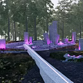 Park Landscape Featuring Circular Purple Area Arched Structures Pathways And Pink Flowers 3d model