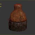 Vintage Orange Rusted Weathered Structure With Brick Base And Textured Surface