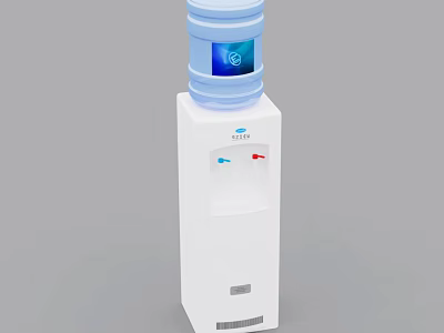 Water Dispenser with Blue Bucket White Body Hot and Cold Outlets and CITY Logo 3d model