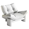 Modern Beige Fabric Armchair With Thick Seat Back Cushions And Brown Wooden Legs