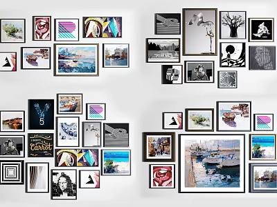 Creative Photo Wall With Various Frames Colorful And Black White Prints Mixed Sizes 3d model