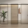 Sliding Glass Doors in Modern Interior Design with Green Plant and Wooden Floor