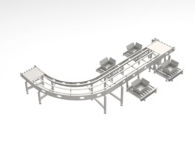 Industrial Curved Conveyor Belt System With Metal Frames And Loading Platforms 3d model