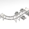 Industrial Curved Conveyor Belt System With Metal Frames And Loading Platforms