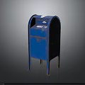 Blue Metal Mailbox With USPS Logo Mail Slot Standing On Reflective Ground Surface