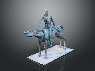 Game Movie Character Riding Horse Bronze Sculpture With Abstract Design And White Base 3d model