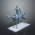 Game Movie Character Riding Horse Bronze Sculpture With Abstract Design And White Base