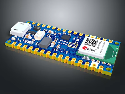 Electronic Circuit Board Module with Yellow Pins ElecBlox Components and QR Code 3d model