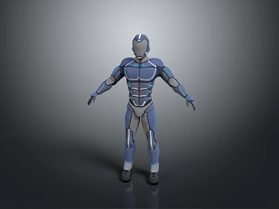 Futuristic Game and Movie Character in Blue and Gray Armor 3D Model Design 3d model