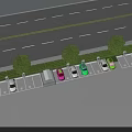 Roadside Parking Lot With Parked Cars Green Trees And Multiple Marked Spaces