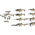 Various Tactical Rifles Including Sniper And Assault Models With Scopes Bipods
