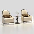 Beige Leisure Chairs Featuring Dark Patterned Cushions Dark Frame Round Side Table and Decorative Twig 3d model
