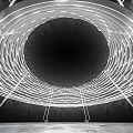 Striking Modern Art Installation With Illuminated Concentric Circular Rings And Visitors