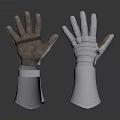 Brown Leather Glove With Straps And Silver Metal Armor Gauntlet Featuring Shiny Surface