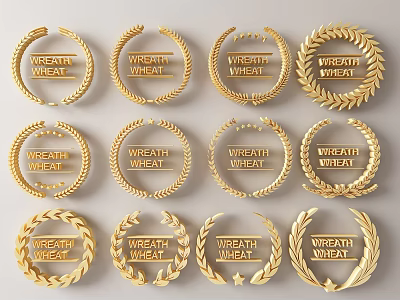 Golden Wheat Wreath Decorative Ornaments With Various Designs And Styles 3d model