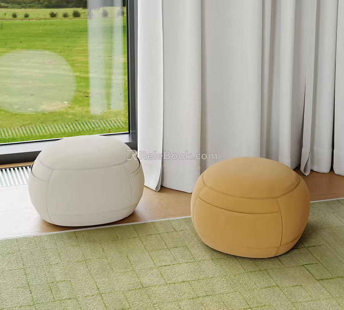 Modern Fabric Sofa Stool Shoe Changing Stool Futon Sofa Foot Tatami 3d model