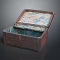 Open Wooden Storage Box With Blue Floral Patterns Interior For Daily Necessities 3d model