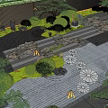 Traditional Garden Landscape With Bamboo Trees Wooden Screen Rock Formations And Stone Path