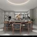 Modern Restaurant Interior With Open Kitchen Design Dining Table And Island Counter 3d model
