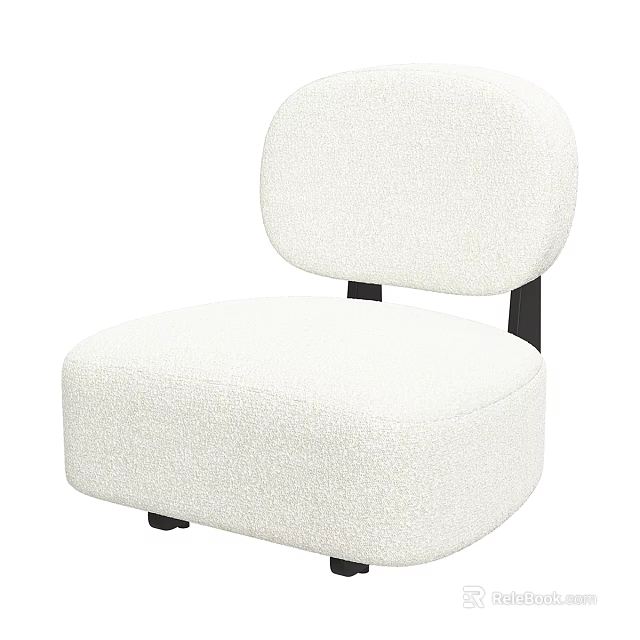 White Upholstered Single Sofa With Rounded Backrest And Black Legs Modern Design 3d model