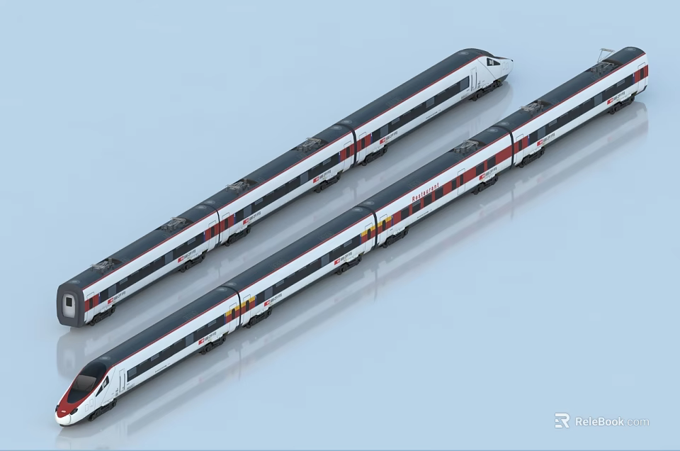 Modern High - speed Trains In White Black Red With Streamlined Design Side By Side 3d model 