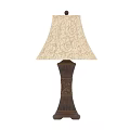 Elegant Table Lamp With Intricate Carved Base And Beige Patterned Fabric Shade 3d model