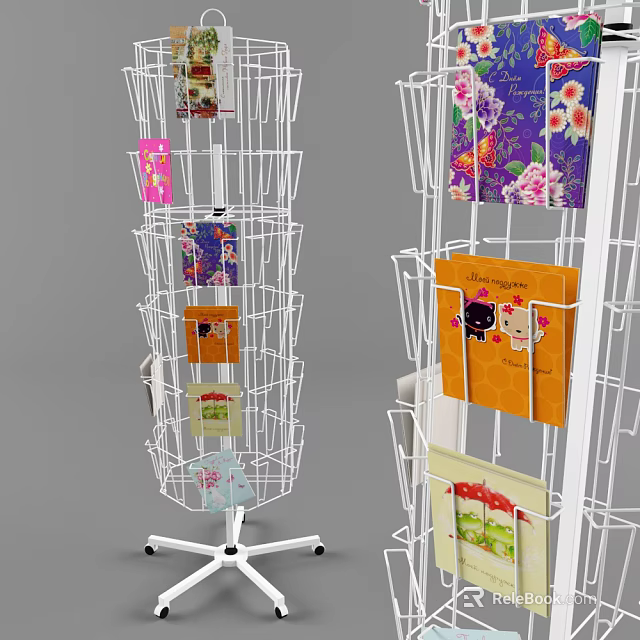 White Metal Spiral Wire Display Rack With Colorful Greeting Cards And Decorative Items 3d model 