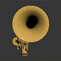 Golden Metallic Trumpet Displayed On Dark Background With Smooth Reflection