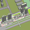 Modern Urban Commercial Street With High Rise Buildings Green Landscaping And Busy Pedestrian Zones