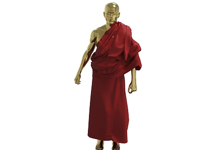 Golden Human Figure Statue Wearing Flowing Red Robe And Shiny Metallic Body 3d model