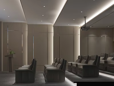 Luxurious Home Theater Room With Plush Seating Projector And Modern Lighting Design 3d model