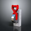 Red Metal Hook Attached To Gray Concrete Block With Silver Bearing 3D Rendering