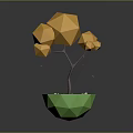 Low Poly Style Decorative Tree with Yellow Leaves in Green Geometric Pot