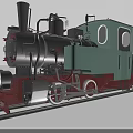 Vintage Steam Locomotive Black And Light Green Body With Red Undercarriage On Railway Tracks