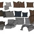Decorative Throw Pillows With Various Patterns Textures And Blankets For Living Room 3d model