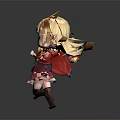 Chibi Game Movie Character With Blonde Hair Crown Red Cape Pink Dress Holding Magic Orb