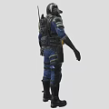 Game Movie Character in Blue Uniform with Gas Mask Yellow Utility Belt and Protective Gear