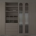 Modern Cream Wardrobe With Open Shelves Drawers And Vertical Stripe Glass Doors